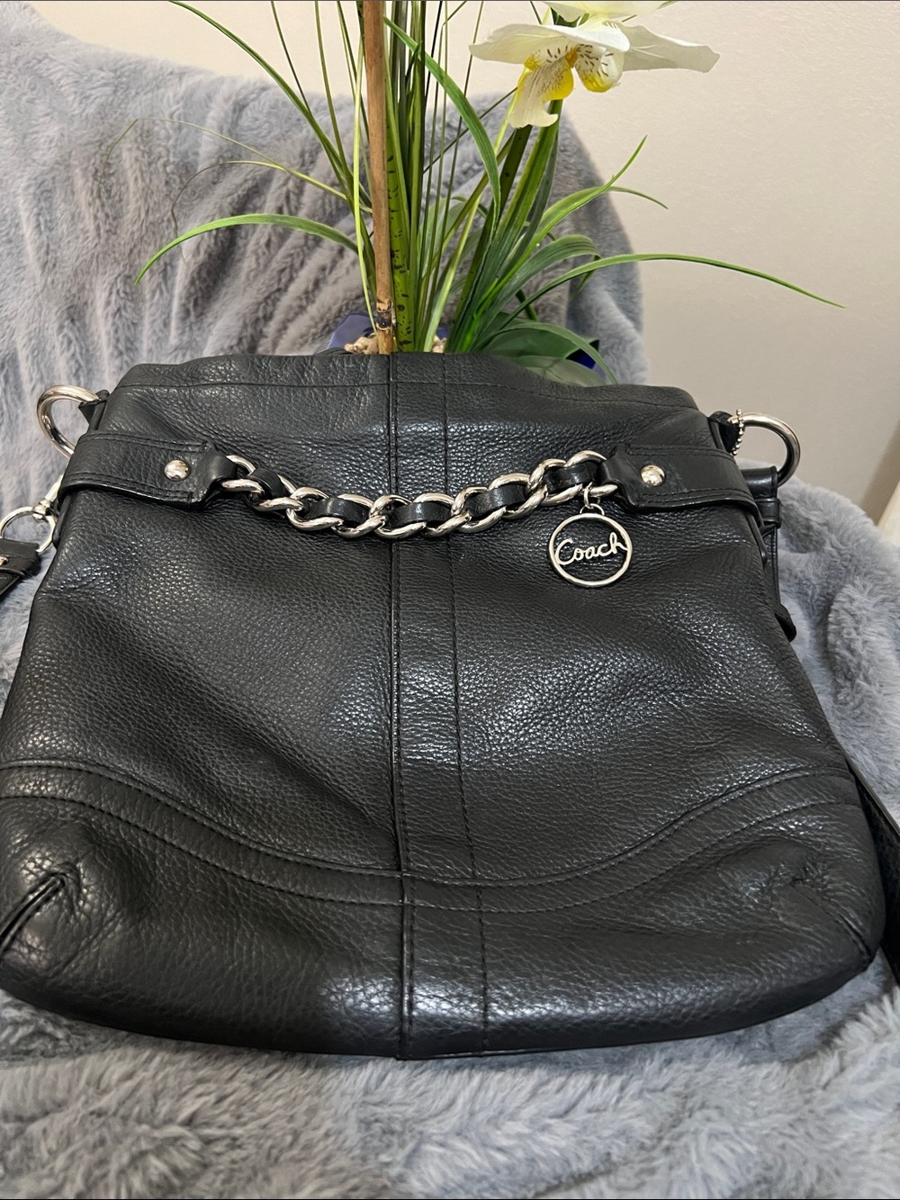 Coach Black North South Pebbled Leather Crossbody Bag EUC RETAIL $298
